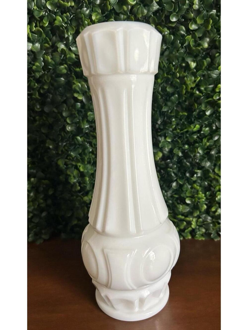 Vintage White Milk Glass Vase Ribbed Bullseye Wheaton MCM Decor